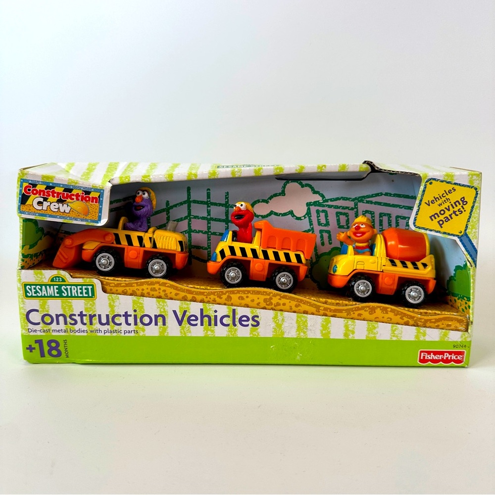 VTG NWT Sesame Street Construction Vehicles 3pc‎ Set Dump Cement Diecast